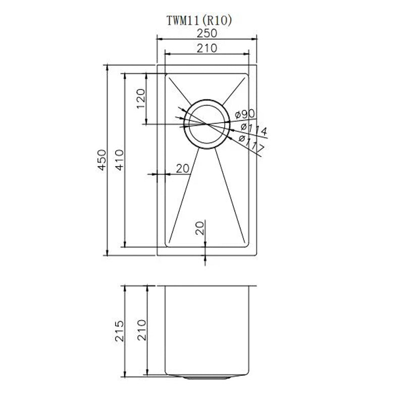 Round Corner Stainless Steel Copper PVD Coating Single Bowl Kitchen Sink(with Bottom Grid) 250*450*215mm