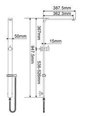 Square Chrome Shower Station without Shower Head and Handheld Shower(Wide Rail,Stainless Steel Hose)