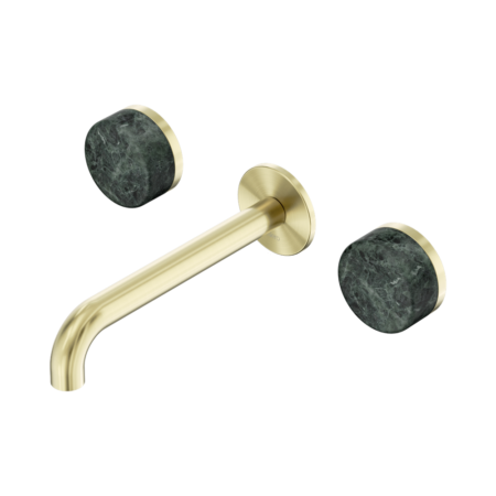 Serenity Wall Basin Set 220mm Spout With Verde Alpi Handle Brushed Gold