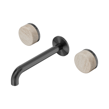 Serenity Wall Basin Set 220mm Spout With Rome Travertine Handle Gun Metal