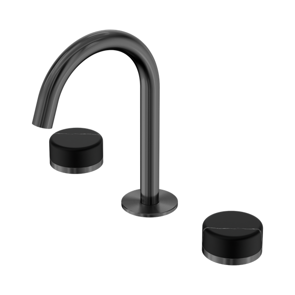 Serenity Basin Set Arc Spout With Marquina Black Handle Gun Metal