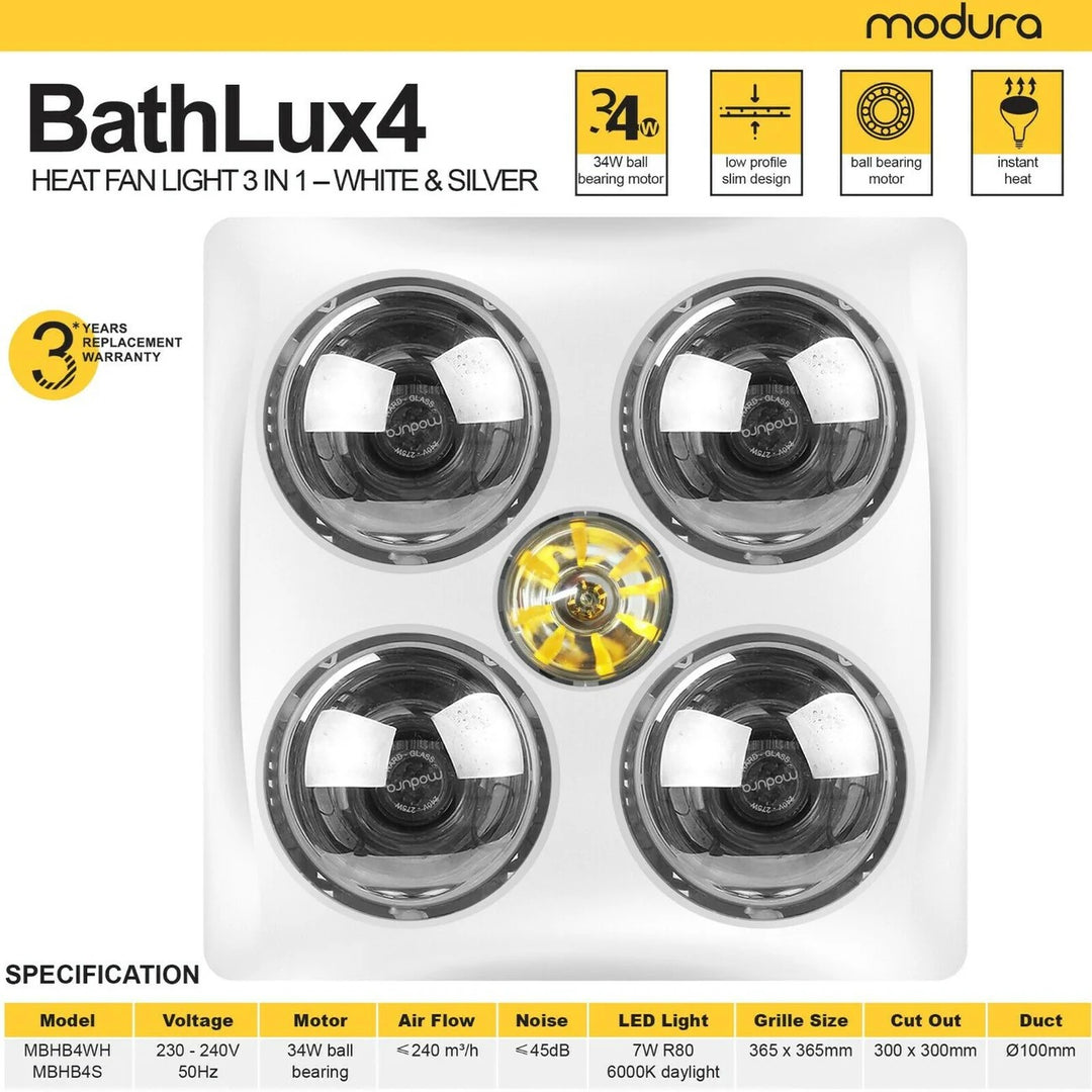 BathLux4 White  4 HEAT 3 IN 1 BATHROOM HEATER