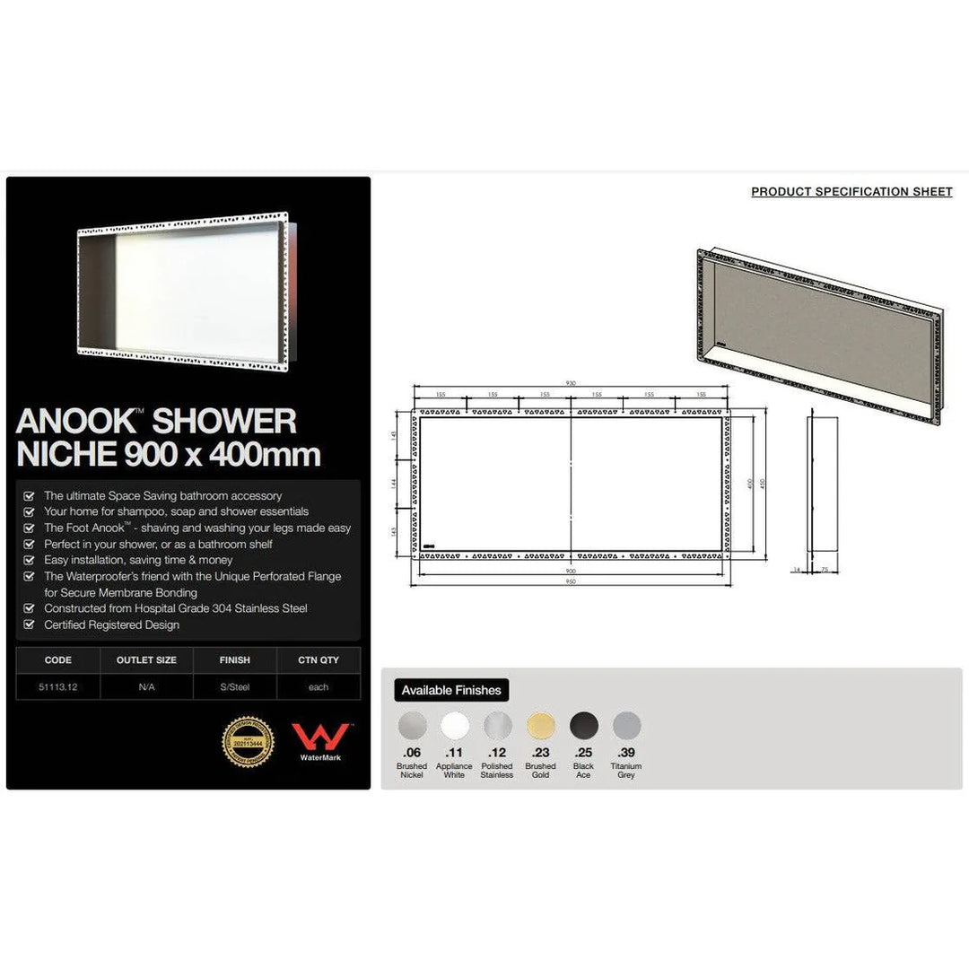 ANOOK 900x400x90mm Polished SS