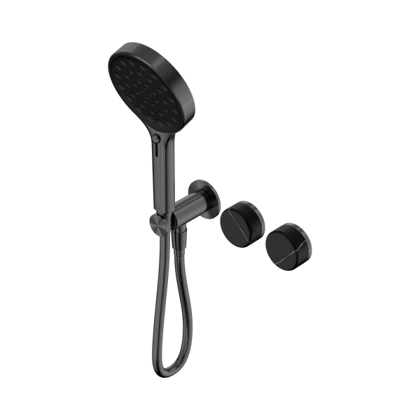 Serenity Progressive Shower System With Marquina Black Handle And Serenity Hand Shower Gun Metal
