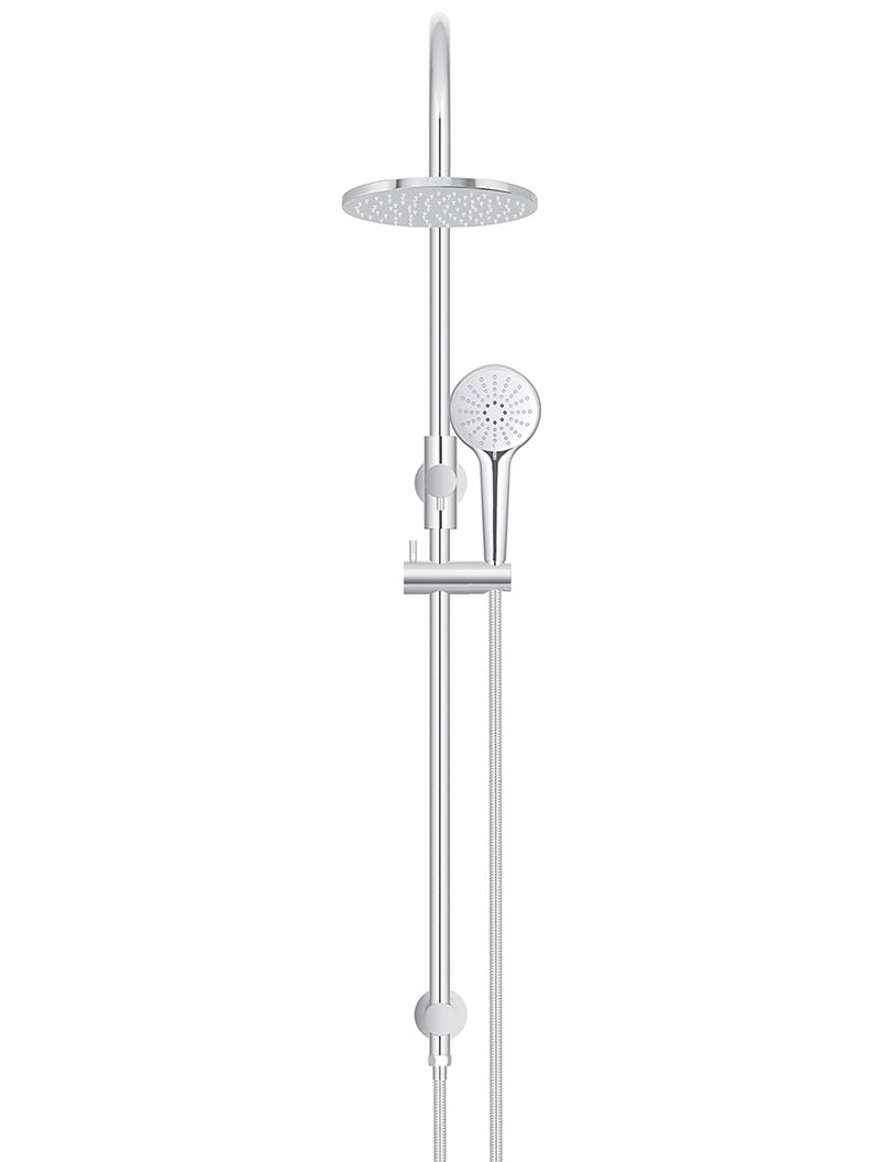 200mm Round Overhead Shower Rail, Three Function Hand Shower - Polished Chrome