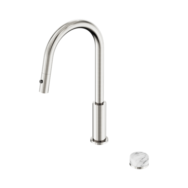 Serenity Progressive Pull Out kitchen Set With Arabescato Corchia Handle Brushed Nickel