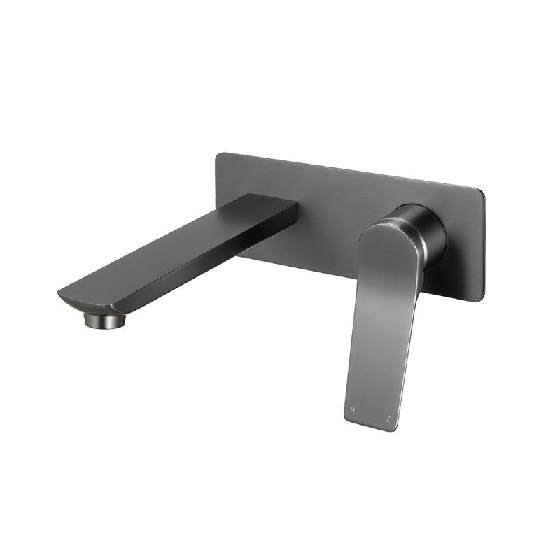 RUSHY Series Square Brushed Gun Metal Grey Wall Mixer with Spout
