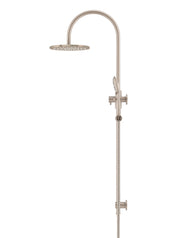 200mm Round Overhead Shower Rail, Three Function Hand Shower - Champagne