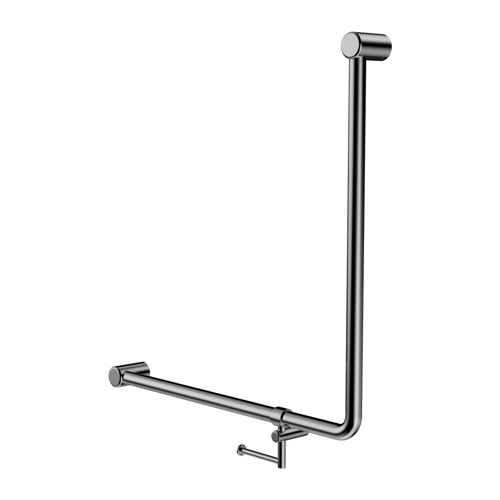MECCA CARE 32MM 90 DEGREE BENT TUBE GRAB RAIL 750X750MM WITH TOILET ROLL HOLDER CHROME