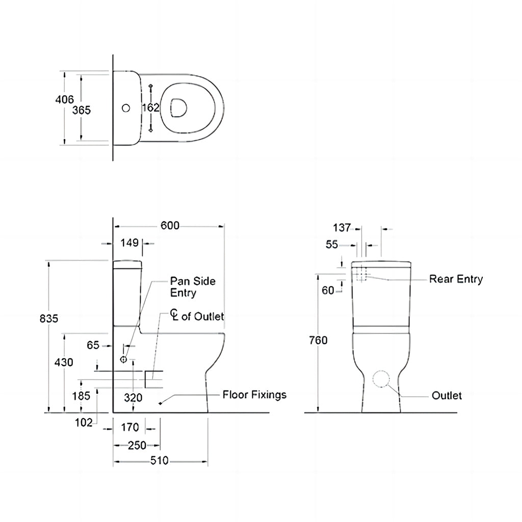Reach BTW Toilet Suite Rear or Side Water Inlet