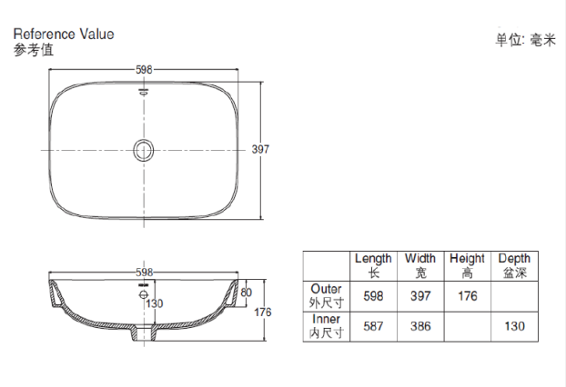 ModernLife Vessel without faucet hole 600x400mm w CleanCoat