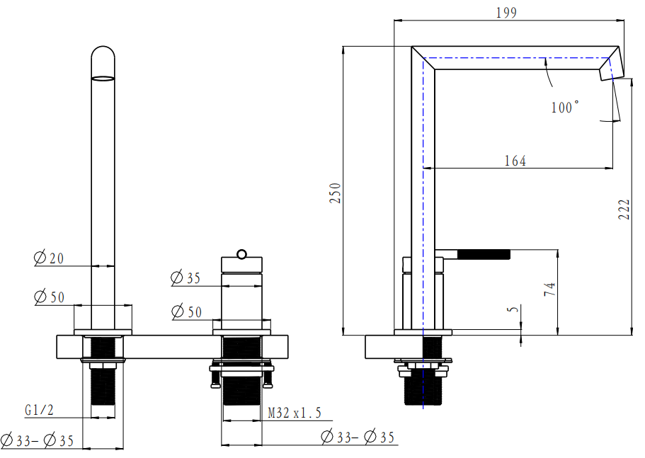 CADDENCE Series Brushed Nickel Split Type Basin Mixer