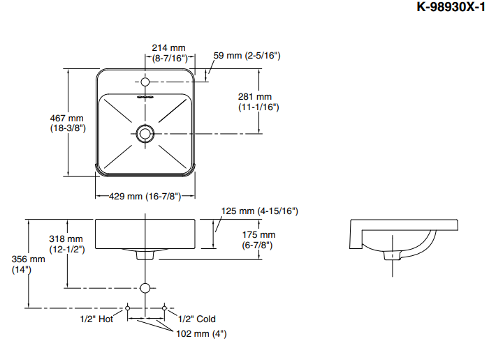 Forefront Square Semi-Recessed Basin 420 x 460mm