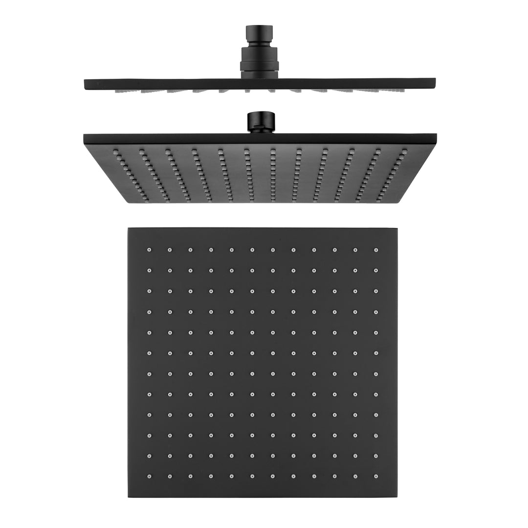 Square Black Brass Shower Head 250mm