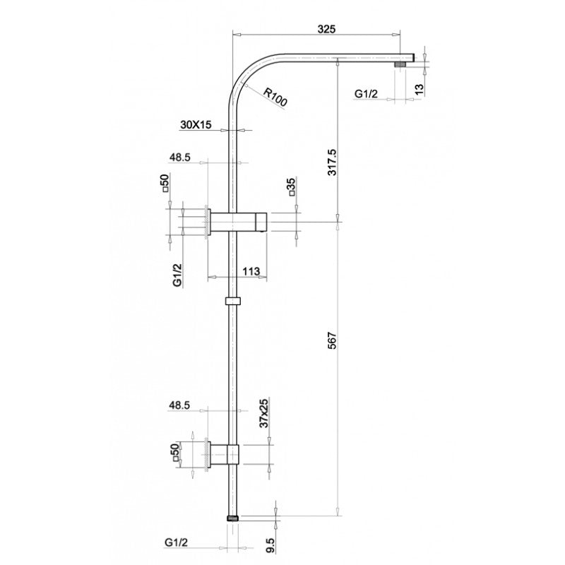 Square Gun Metal Grey Shower Station without Shower Head and Handheld Shower(PVC Hose)