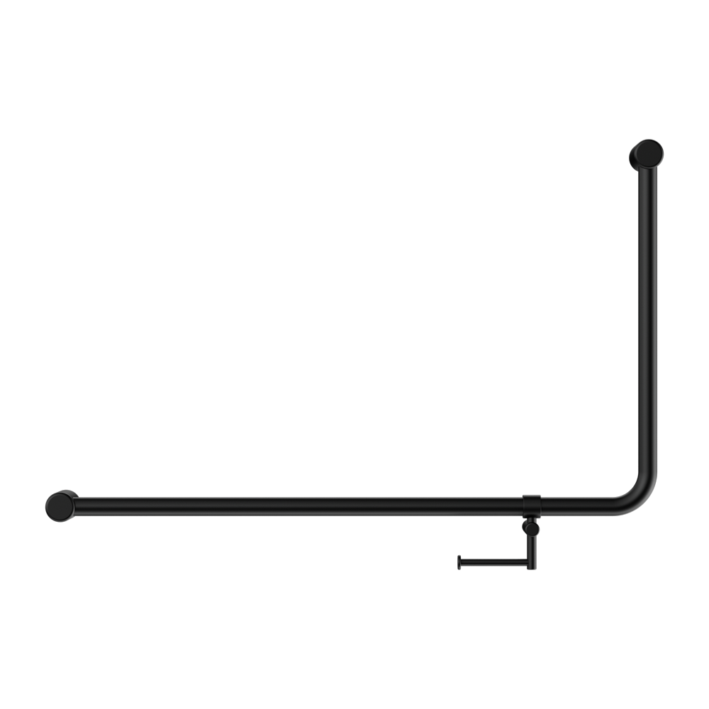 MECCA CARE 32MM DDA 90 DEGREE BENT TUBE GRAB RAIL 600X1000MM WITH TOILET ROLL HOLDER MATTE BLACK