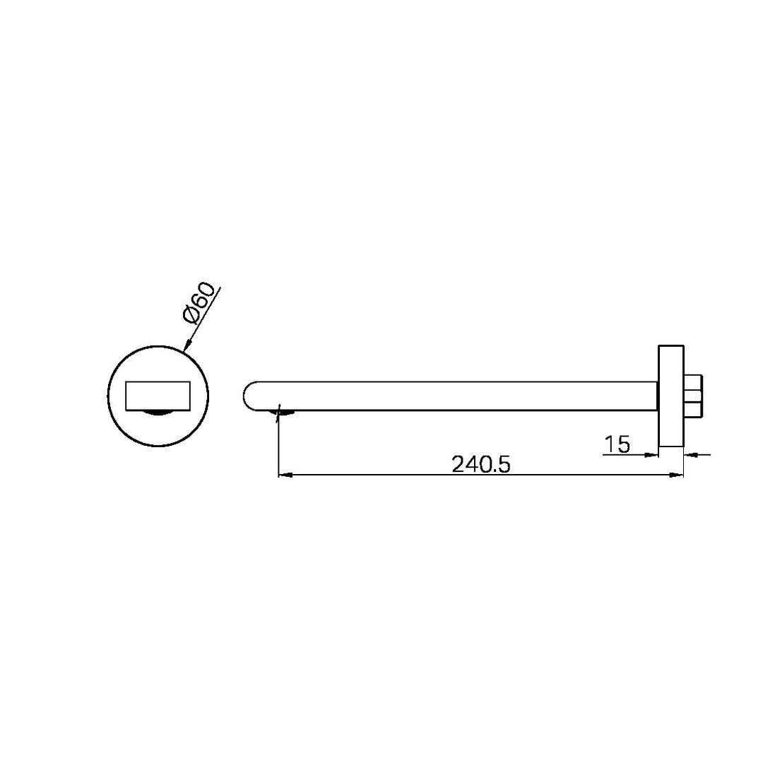 BIANCA FIXED BASIN/BATH SPOUT ONLY 240MM BRUSHED NICKEL