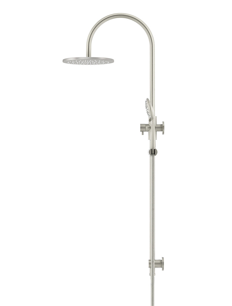 200mm Round Overhead Shower Rail, Three Function Hand Shower - PVD Brushed Nickel