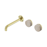 Load image into Gallery viewer, Serenity Wall Basin Set 160mm Offset Spout With Rome Travertine Handle Brushed Gold
