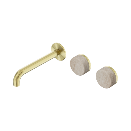 Serenity Wall Basin Set 160mm Offset Spout With Rome Travertine Handle Brushed Gold