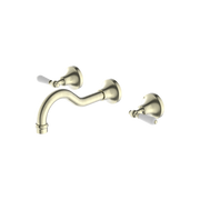 YORK WALL BASIN SET WITH WHITE PORCELAIN LEVER AGED BRASS