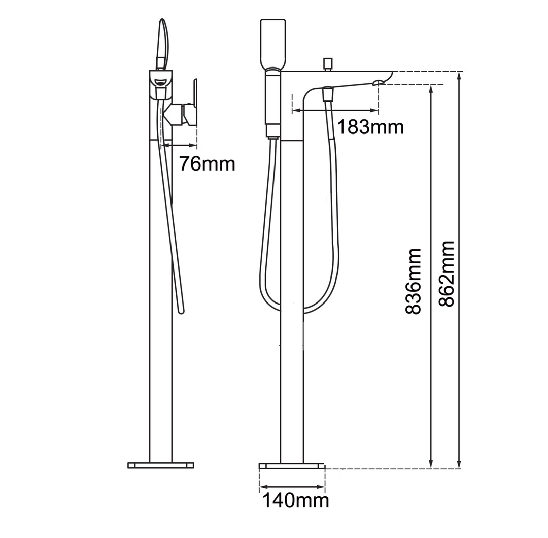 Chrome Freestabding Bath Mixer With Diverter & Handheld Shower