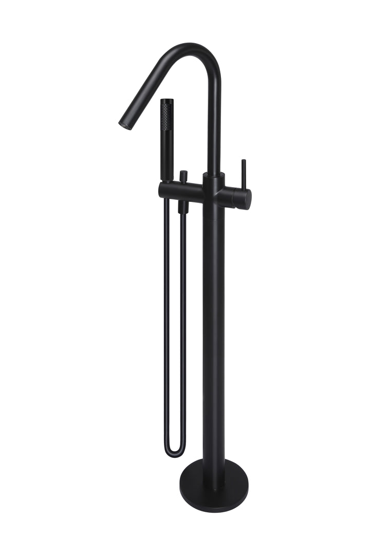 Round Freestanding Bath Spout and Hand Shower - Matte Black