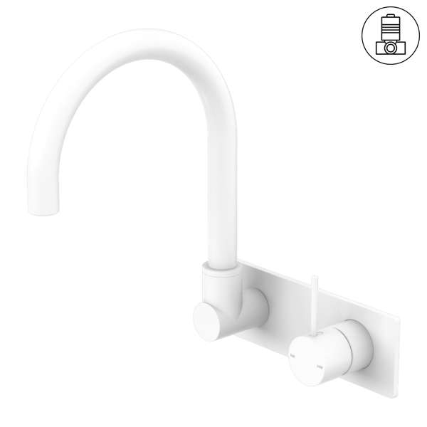 MECCA WALL BASIN/BATH MIXER SWIVEL SPOUT HANDLE UP MATTE WHITE