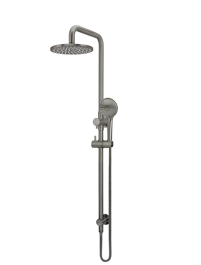 Round Combination Shower Rail 200mm Rose, Three Function Hand Shower - Shadow