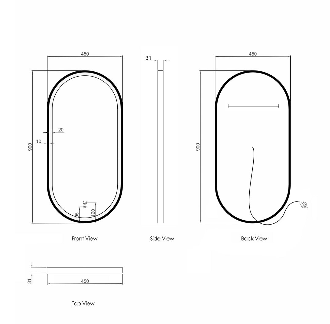 LED Noosa 900x450 Metal Frame Mirror