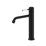 Load image into Gallery viewer, YORK STRAIGHT TALL BASIN MIXER WITH WHITE PORCELAIN LEVER MATTE BLACK
