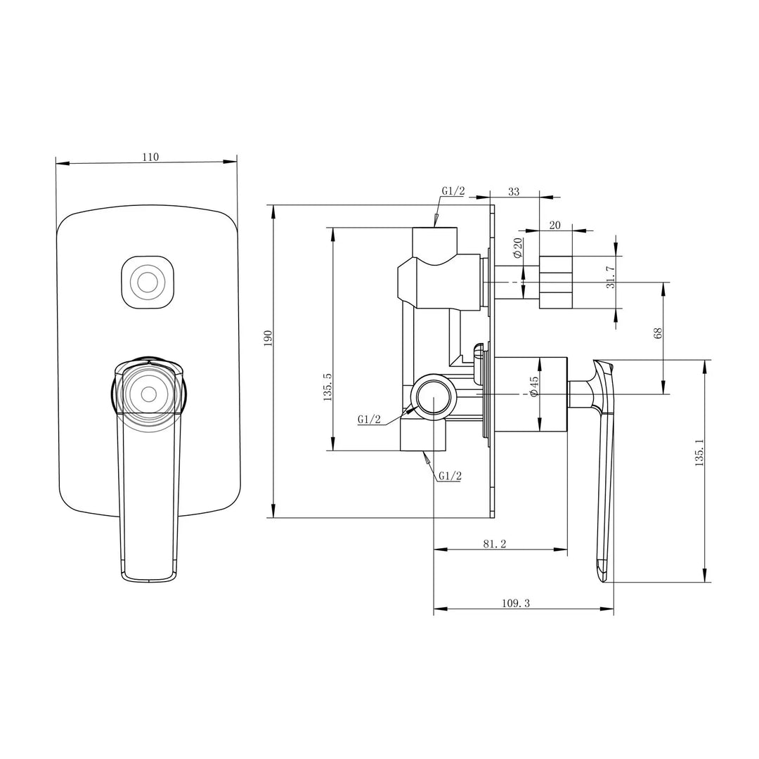 Esperia Chrome & Matte Black Wall Mixer with Diverter