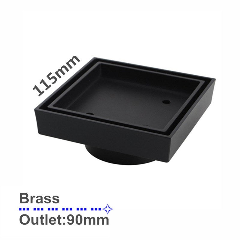 115*115mm Black Brass Tile Insert Floor Drain(90mm Outlet)