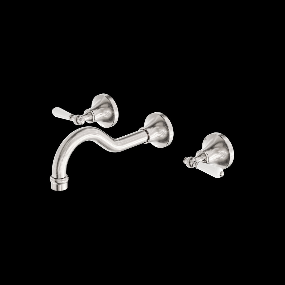 YORK WALL BASIN SET WITH WHITE PORCELAIN LEVER BRUSHED NICKEL