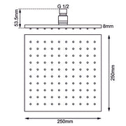 Square Brushed Brass Shower Head 250mm