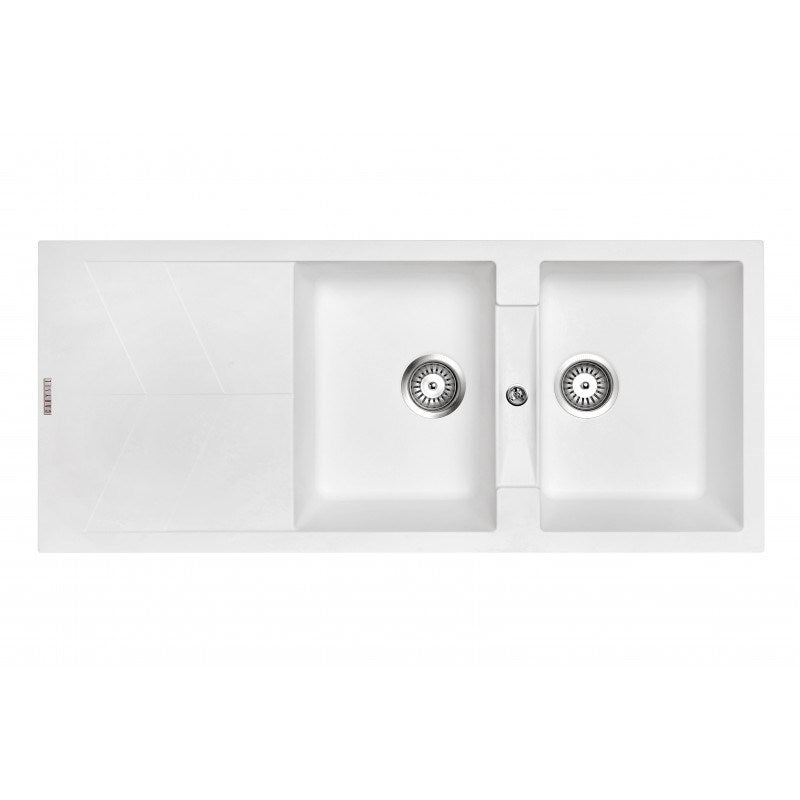 Whie Carysil Jazz D-200 Double Bowl with Drain Board Stone Kitchen Sink 1150*500mm
