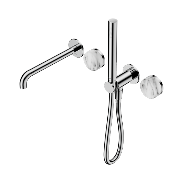 Serenity Progressive Shower System With Spout With Arabescato Corchia Handle And Slim Shower Chrome