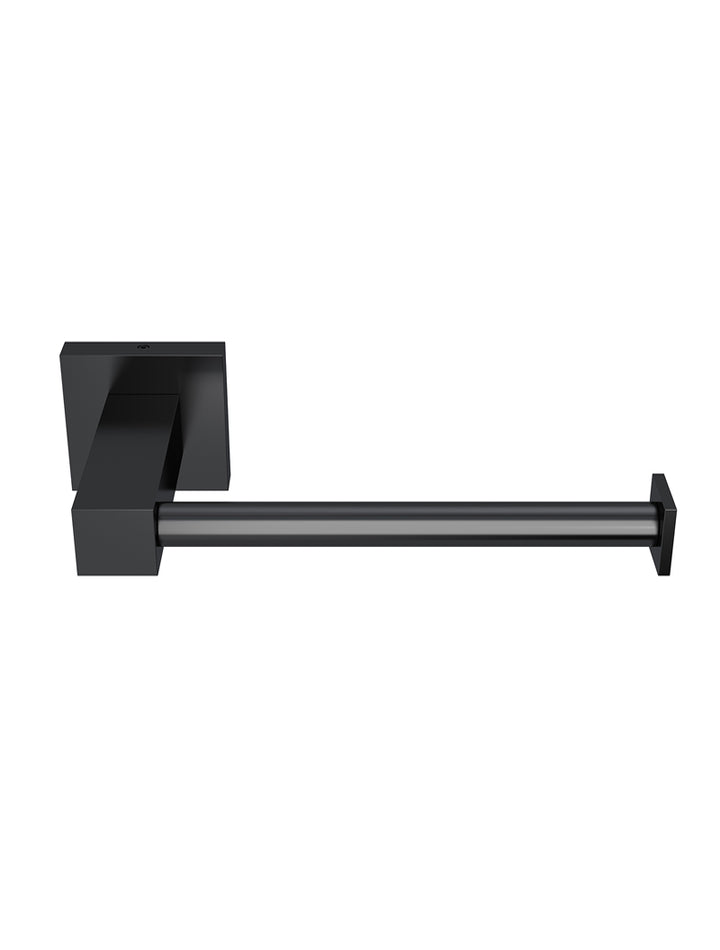 Square Toilet Roll Holder with Round Bar - Matte Black