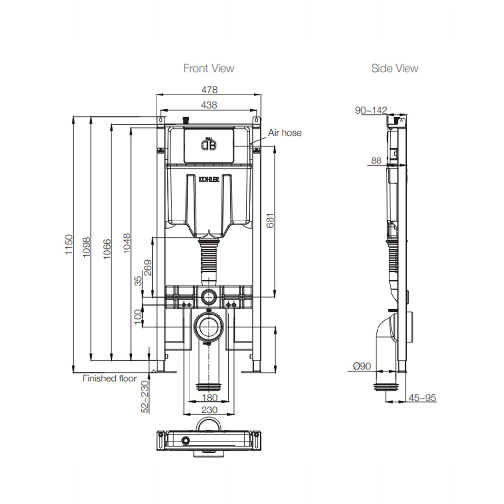 Pneumatic In wall Cistern 150mm (Wall Hung) low height