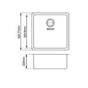 Square White Arete Stone Granite Single Bowl Stone Kitchen Sink 422*422*203mm