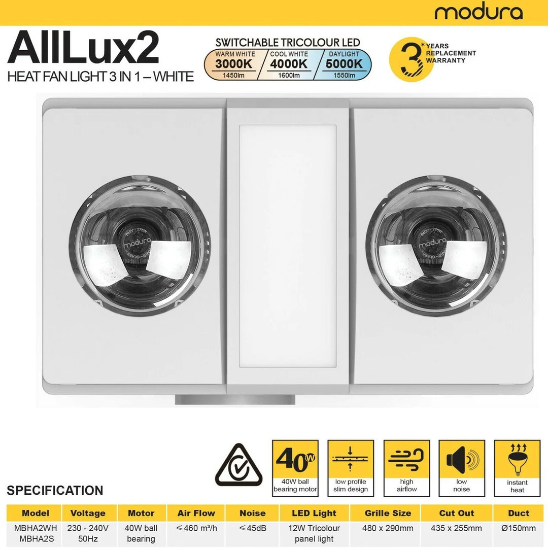 AllLux2 White  2 HEAT 3 IN 1 BATHROOM HEATER