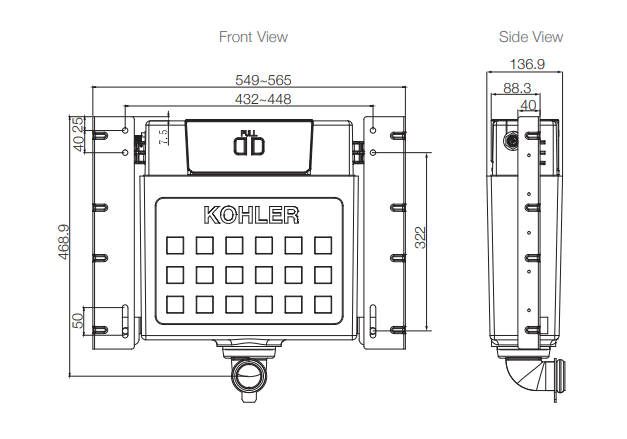 Pneumatic In wall Cistern 150mm (Wall Face) Low Level Installation