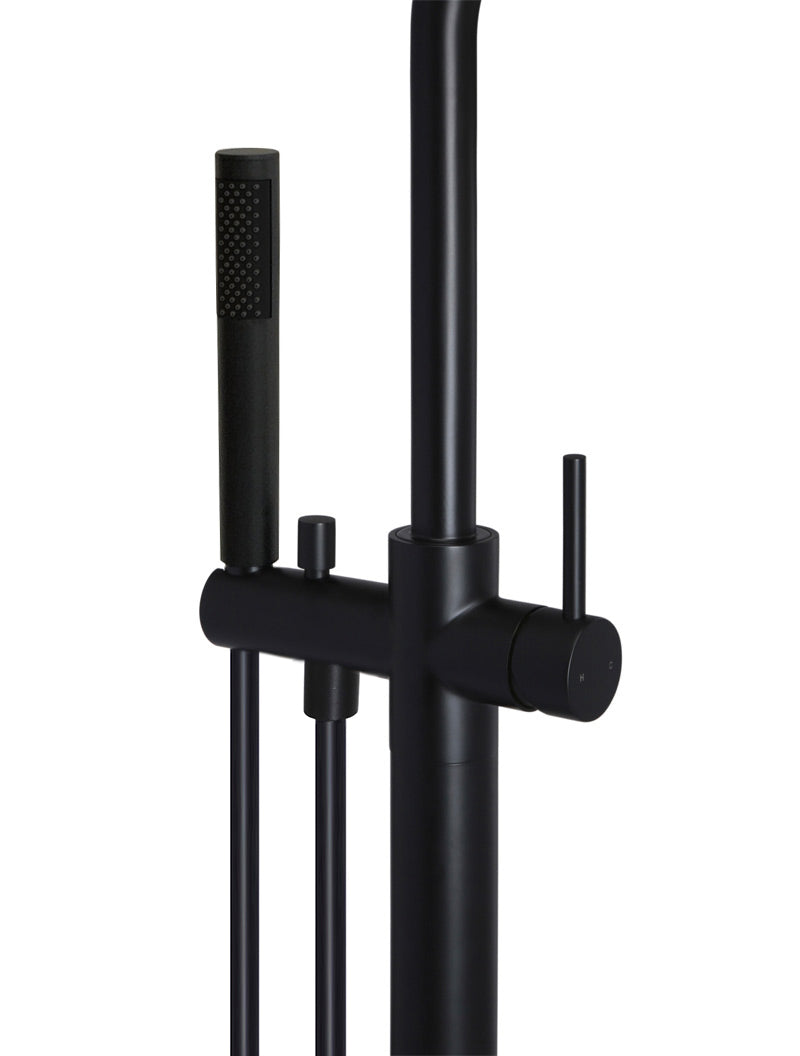 Round Paddle Freestanding Bath Spout and Hand Shower - Matte Black