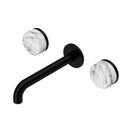 Serenity Wall Basin Set 160mm Spout With Arabescato Corchia Handle Matte Black