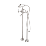 Load image into Gallery viewer, YORK FREESTANDING BATH SET WITH WHITE PORCELAIN HAND SHOWER BRUSHED NICKEL
