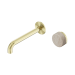 Load image into Gallery viewer, Serenity Progressive Wall Basin Mixer 160mm Spout With Rome Travertine Handle Brushed Gold
