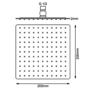 Super-slim Square Rose Gold Stainless Steel Shower Head 200mm
