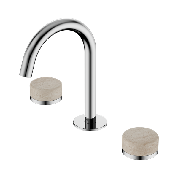 Serenity Basin Set Arc Spout With Rome Travertine Handle Chrome