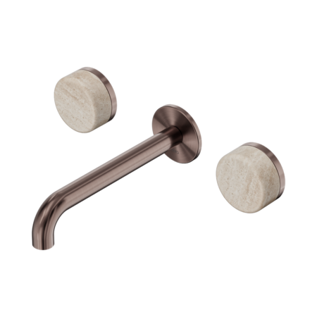 Serenity Wall Basin Set 160mm Spout With Rome Travertine Handle Brushed Bronze