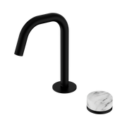 Serenity Progressive Basin Mixer Edge Spout With Arabescato Corchia Handle Matte Black